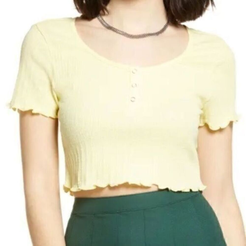 BP Nordstrom Pointelle Rib Crop Henley Top Green Large